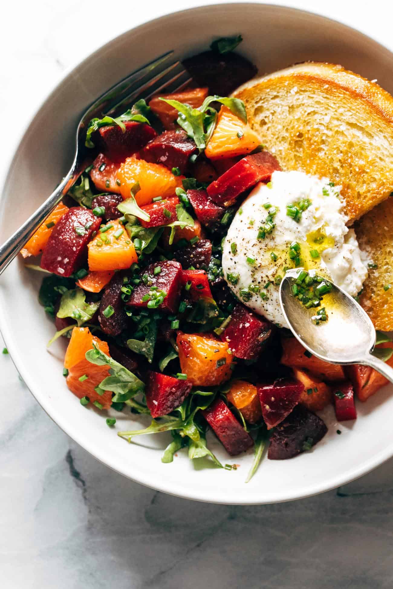 Beet and Burrata Salad with Fried Bread