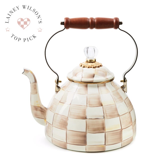 Mackenzie Childs - Mocha Check Tea Kettle