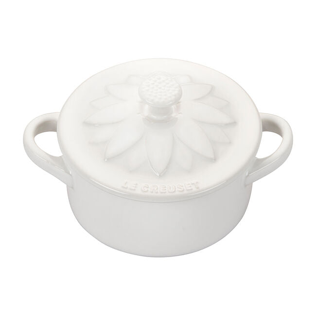 Le Creuset - Mini Round Cocotte with Flower Lid  - White