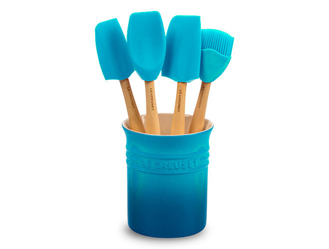 Le Creuset- 5-piece Silicone Utensil Set with Crock - Caribbean