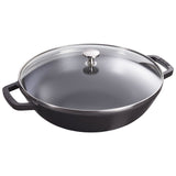 STAUB CAST IRON -  4.5 QT WOK WITH GLASS LID