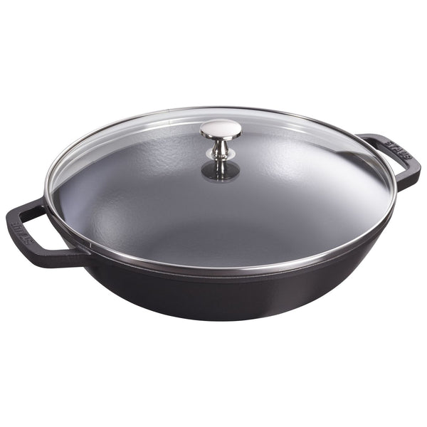 STAUB CAST IRON -  4.5 QT WOK WITH GLASS LID