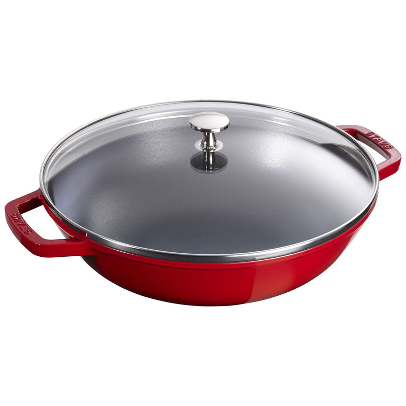 STAUB CAST IRON -  4.5 QT WOK WITH GLASS LID