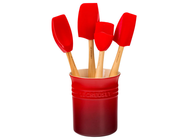 Le Creuset -5-piece Silicone Utensil Set with Crock - Cerise